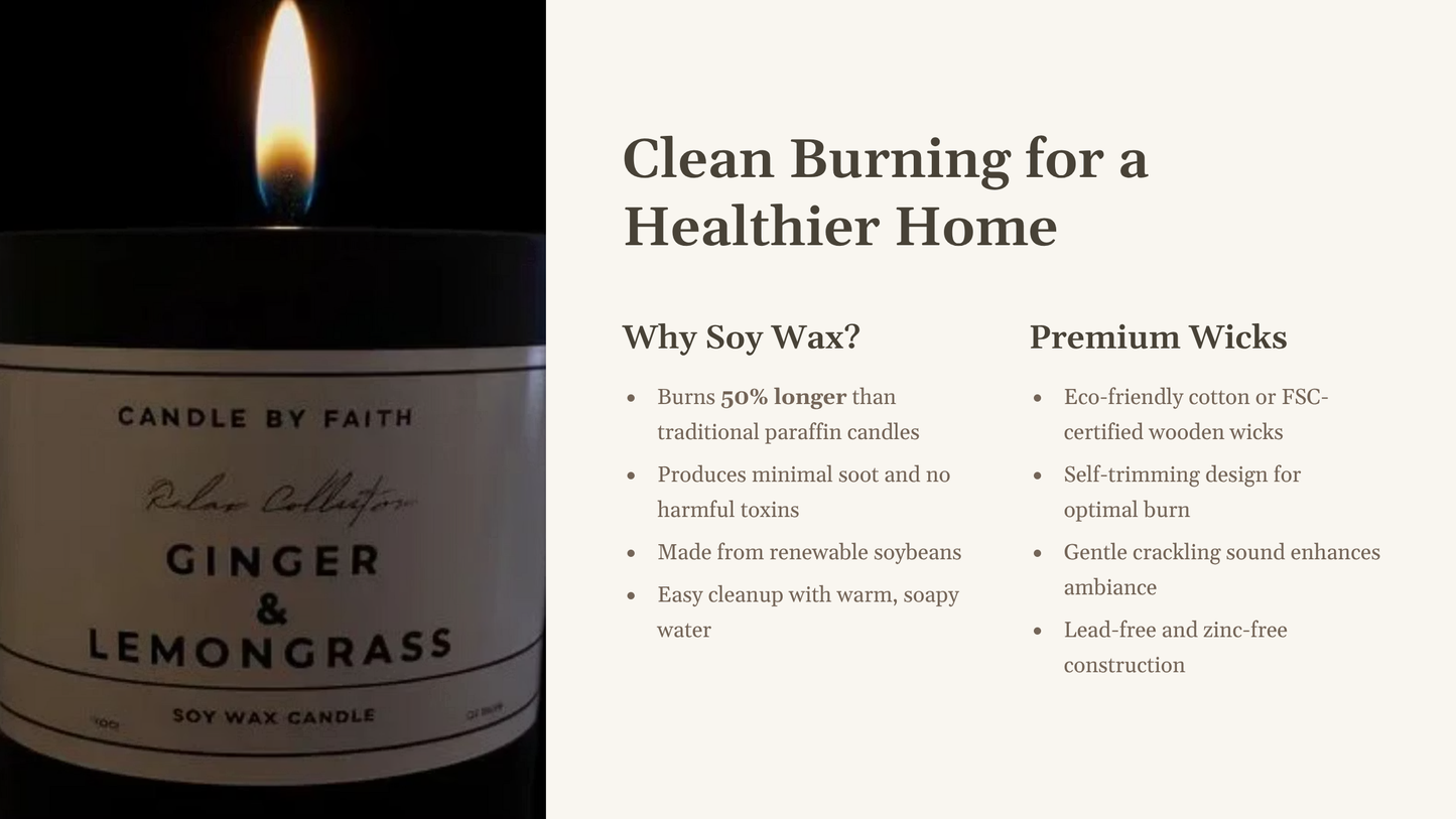 Ginger & Lemongrass Soy Wax Candle – 10oz / 40h burn time