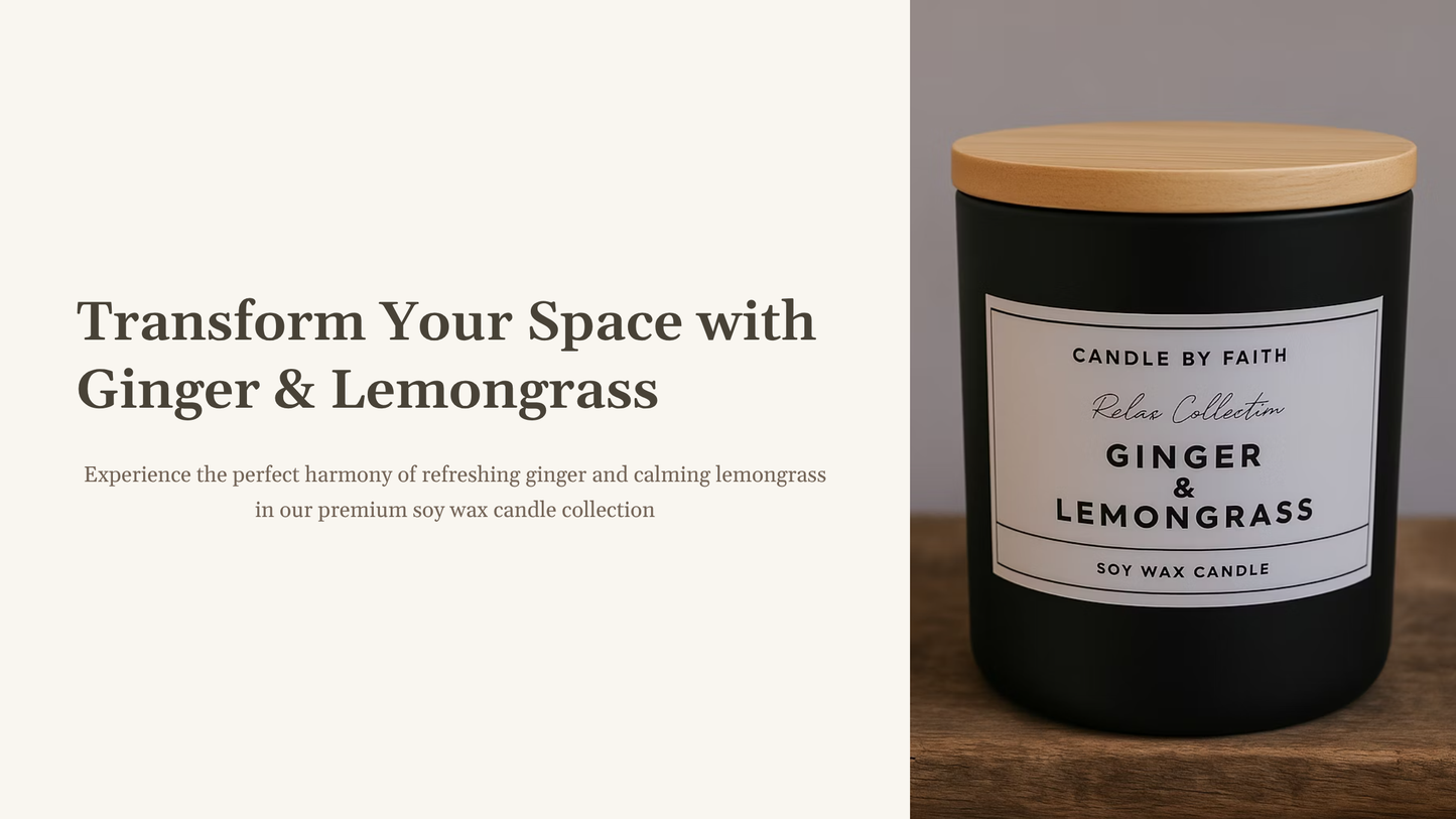 Ginger & Lemongrass Soy Wax Candle – 10oz / 40h burn time